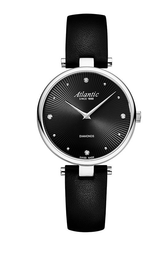 Elegance Royal Diamonds Pattern Edition Black Leather Atlantic Watches